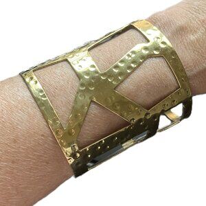 GIFT BAG INCLUDED Rustic Cuff 3" Wide Cut Out Gold Bracelet Geometric